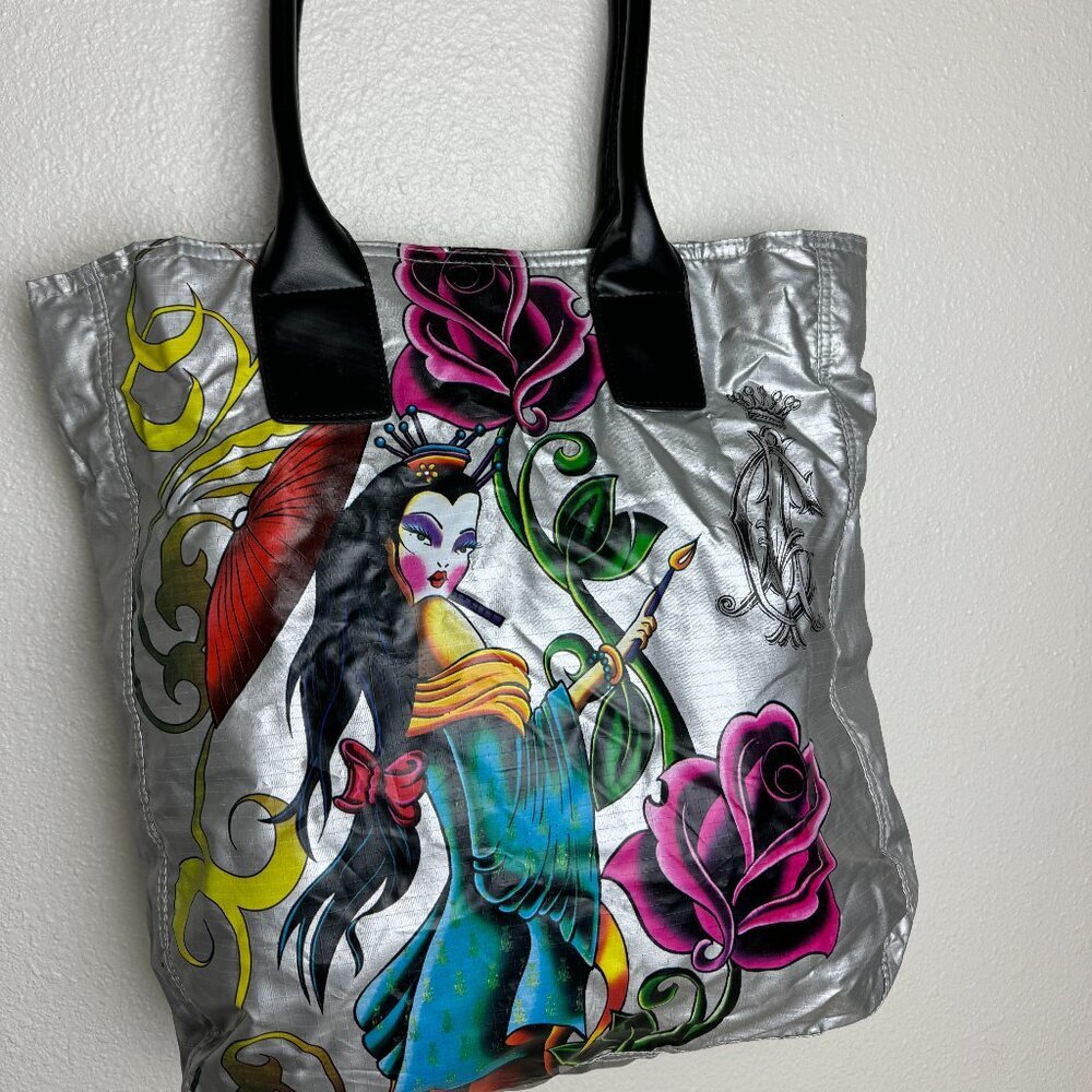 Christian  Audigier Silver Tote  Shoulder Bag Like NEW